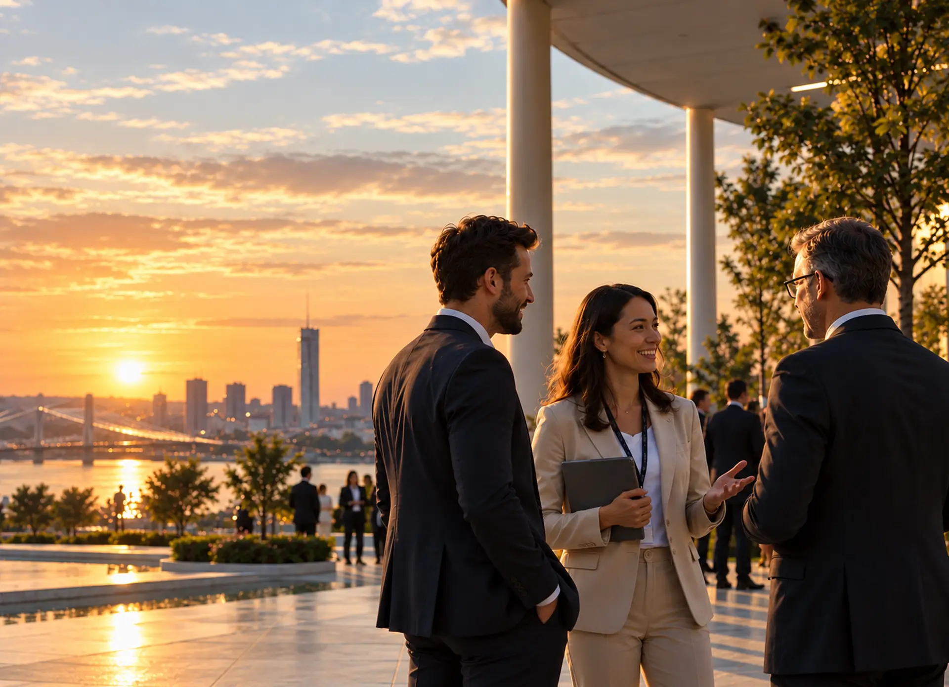 Poslovni ljudi u razgovoru na lokaciji EXPO 2027 Beograd